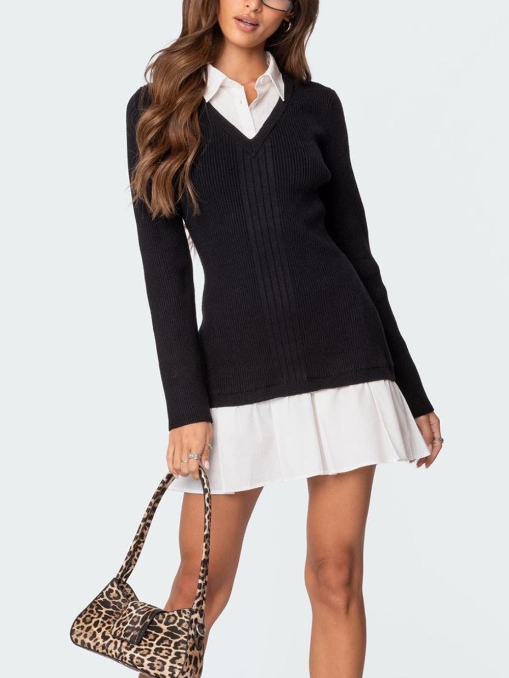 EDIKTED black mini dress with white collar